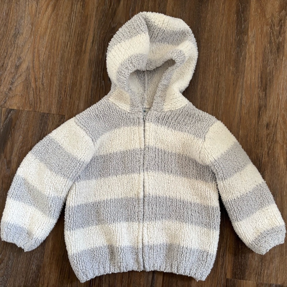 Angel Dear Cream & Light Gray Striped Chenille Hoodie 12-18m